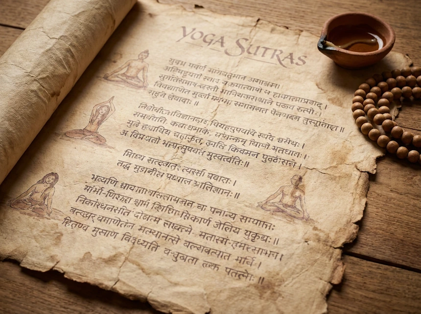 Página de un antiguo manuscrito sánscrito de los Yoga Sutras de Patanjali, base de la formación de yoga 200 horas.